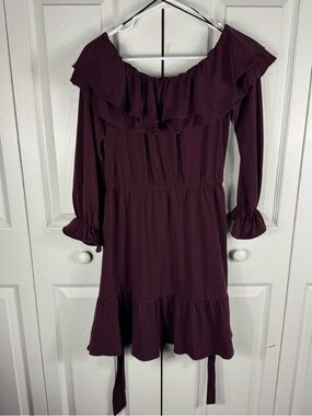 Michael Kors Women's Mini Dress with Ruffles Burgundy Wine Size Small